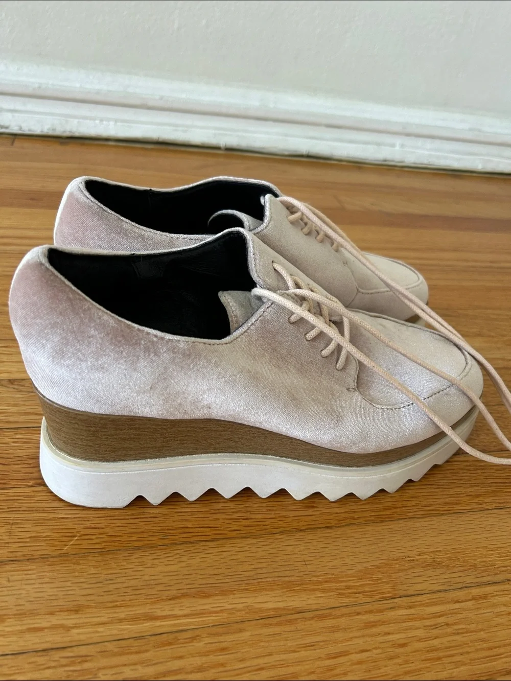 Sol Sana Women's Velvet Platform Lace-Up Shoes in Light Pink